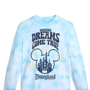 Mickey Mouse Icon and Sleeping Beauty Castle Long Sleeve Tie-Dye T-Shirt Men XL